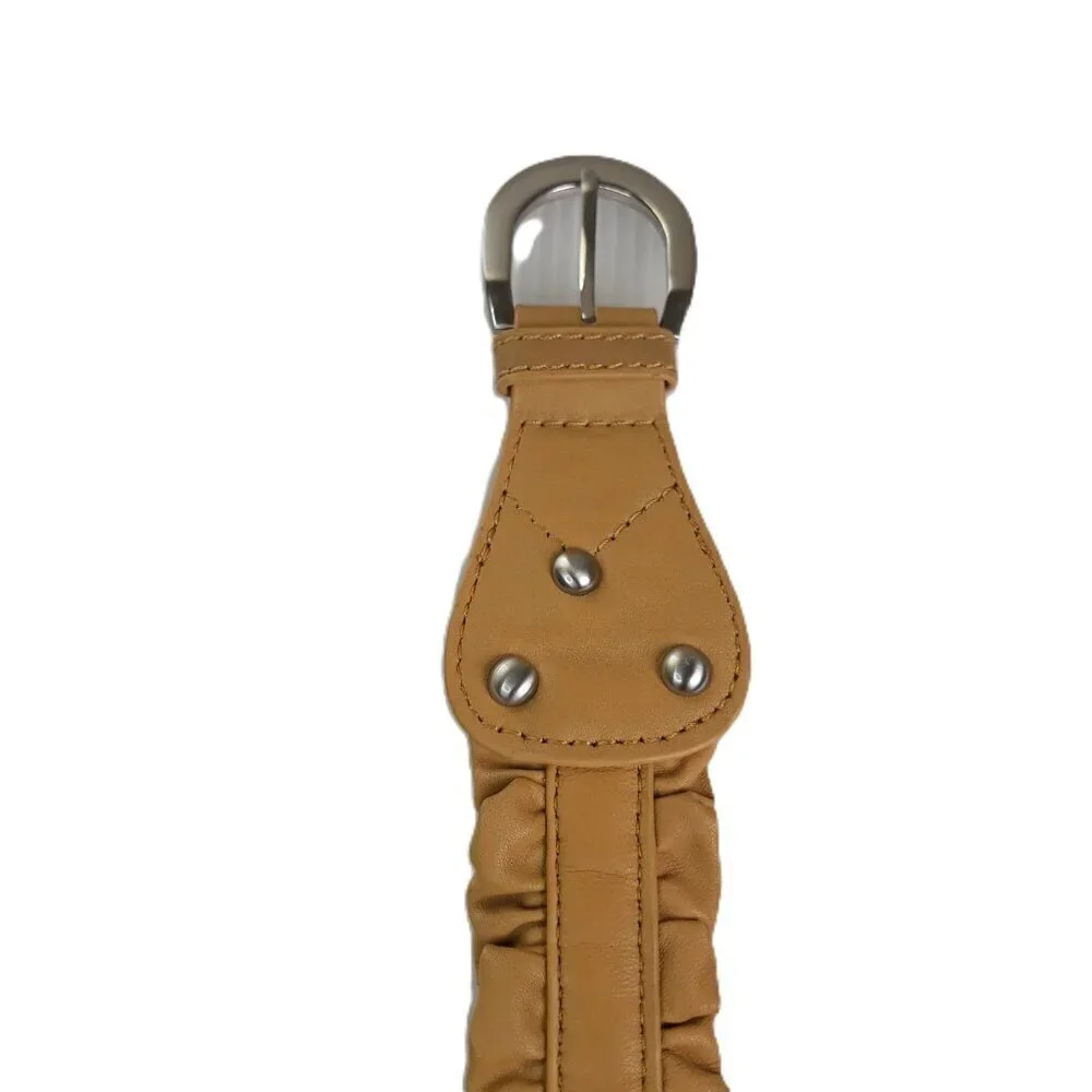 Coldwater Creek Leather Mustard Yellow Ruffle Belt XL Boho Festival Coquette